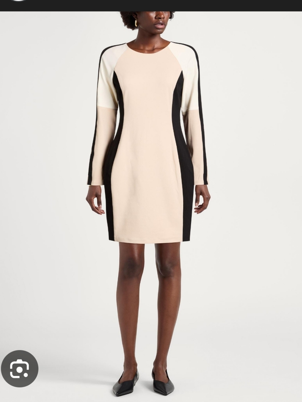 DKNY Colorblock Sheath Dress Size 14 Beige Black 3/4 Sleeve Career Chic Office